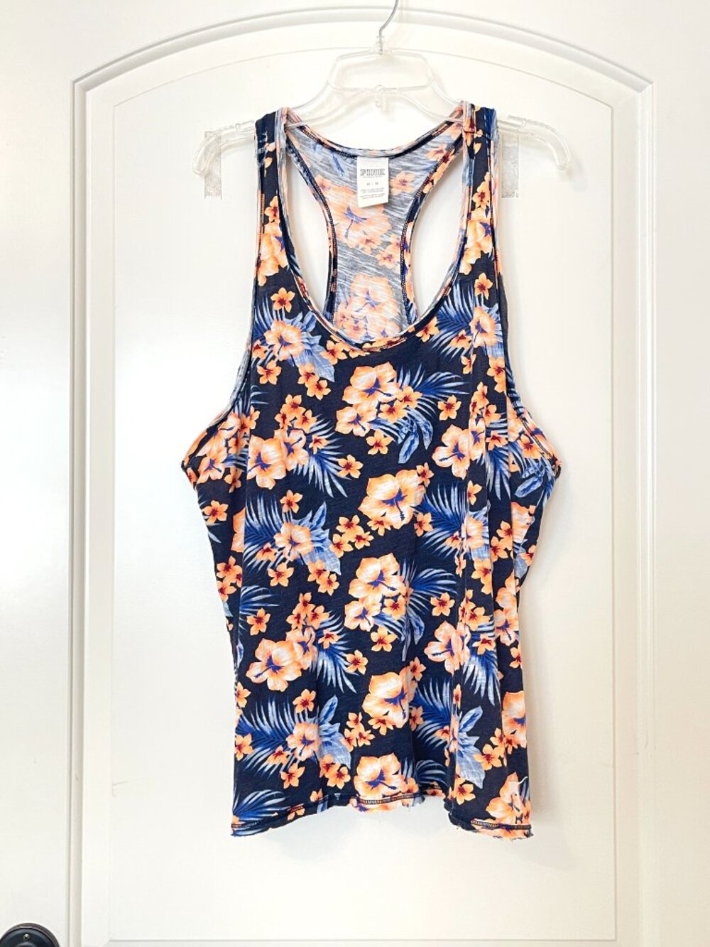 Victoria's Secret PINK Tank Top Hibiscus Flower Hawaiian Racer Back Medium